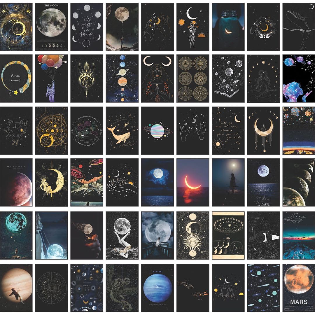 Cvanu 54Pcs Space & Moon Aesthetic Printed Poster Wall Collage Kit With Glue Dot Tape For Wall Decoration (6Inchx4Inch)_202310-1